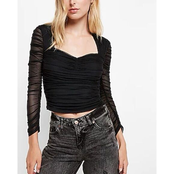 EXPRESS Body Contour Mesh Crop Top With Removable Cups - Picture 12 of 12